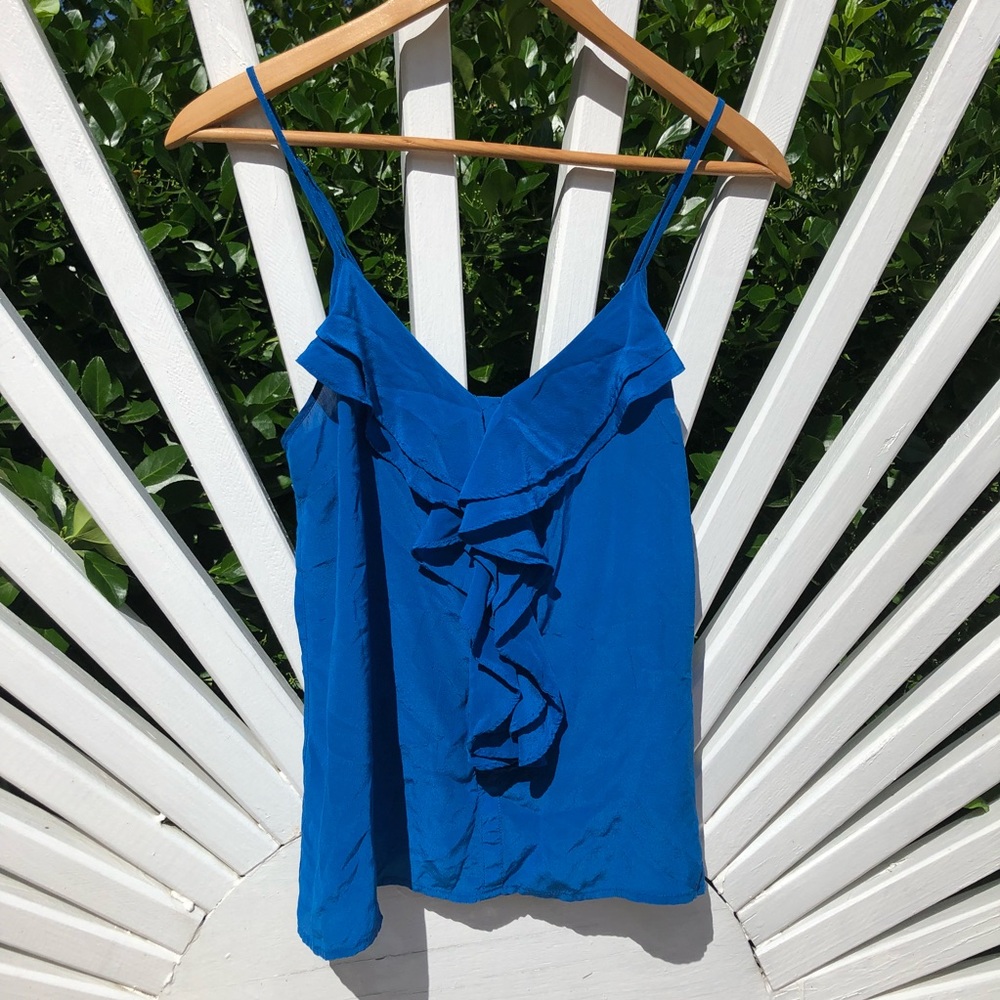 Silk Ruffled, Cobalt Blue Tank Top